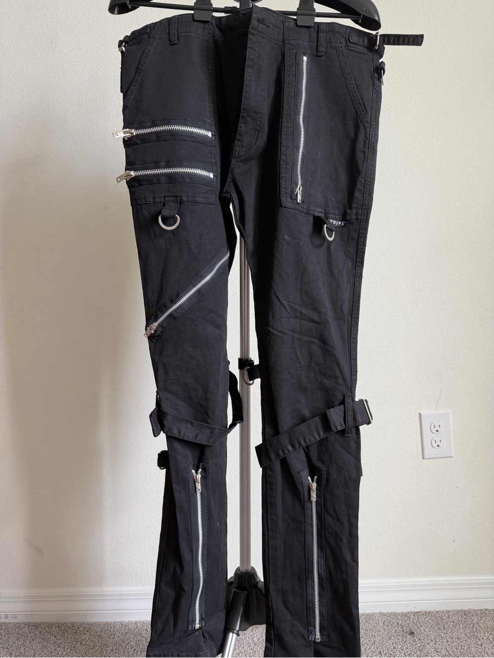 Tripp NYC Black Cargo Pants with Multiple Zippers and D-Rings